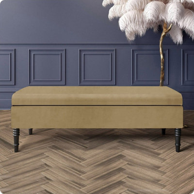  - Safar Plain 90Cm Ottoman Storage BenchPlush Velvet Shoe BenchMink Upholstery Footstool With Storage