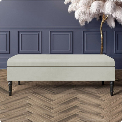 - Safar Plain 90Cm Ottoman Storage BenchPlush Velvet Shoe BenchCream Upholstery Footstool With Storage