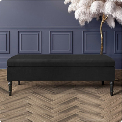  - Safar Plain 90Cm Ottoman Storage BenchPlush Velvet Shoe BenchBlack Upholstery Footstool With Storage