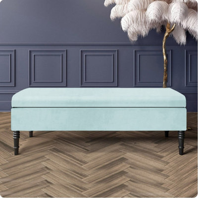  - Safar Plain 137Cm Ottoman Storage BenchPlush Velvet Shoe BenchWhite Upholstery Footstool With Storage
