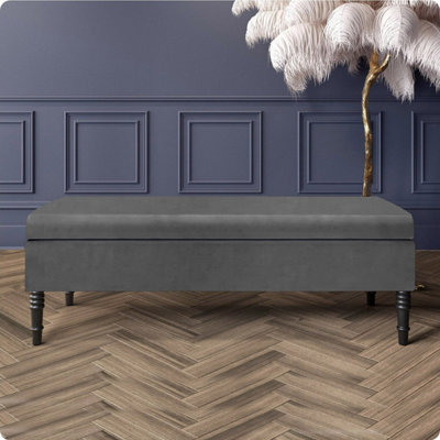  - Safar Plain 137Cm Ottoman Storage BenchPlush Velvet Shoe BenchGrey Upholstery Footstool With Storage