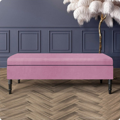  - Safar Plain 150Cm Ottoman Storage BenchPlush Velvet Shoe BenchPink Upholstery Footstool With Storage
