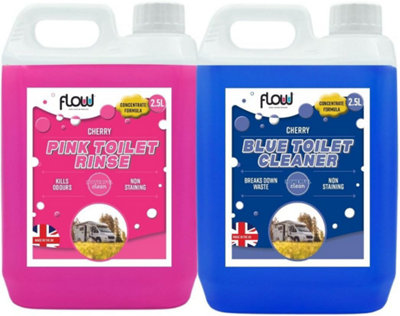 B&Q -  Flow Pink And Blue Chemical Motorhome And Caravan Toilet Fluid And Rinse Cleaner DisinfectantRinse & Cleaner 2.5 Litre 2 Pack