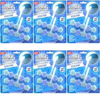 B&Q Max Flush 5 Ocean Spray Toilet Rim Block Cleaner (Twin Pack) (Pack Of 6)