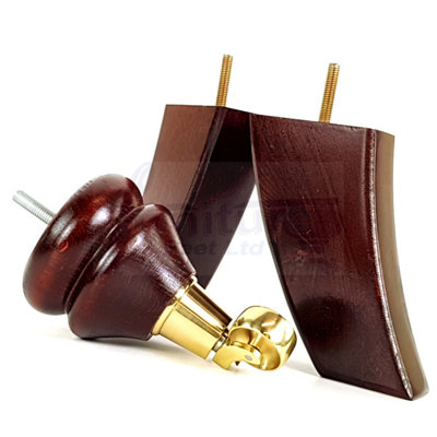 L&F Mahogany Furniture Legs Wood Replacement Feet 2 With Brass Castors 140mm High 2 Curved Feet Chair Sofa M8 from B&Q