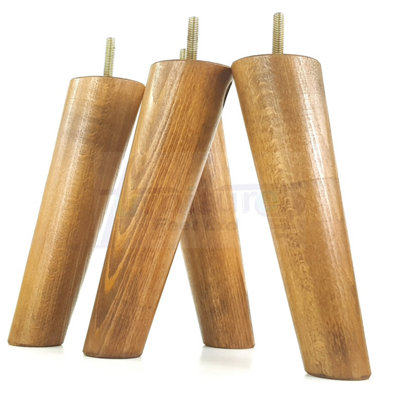 L&F 4 Wood Turned Furniture Legs Replacement Mid Century Angled Retro Feet 200mm High M8 Dark Oak Washed from B&Q