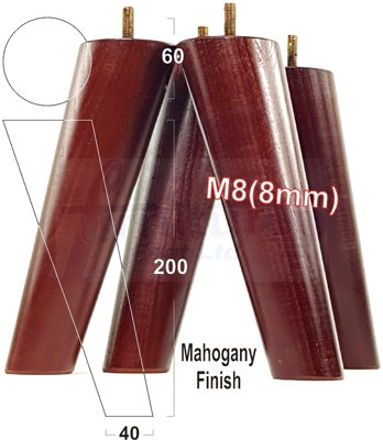 L&F 4 Wood Turned Furniture Legs Replacement Mid Century Angled Retro Feet 200mm High M8 Mahogany from B&Q