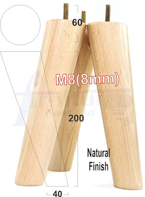 L&F 4 Wood Turned Furniture Legs Replacement Mid Century Angled Retro Feet 200mm High M8 Natural from B&Q