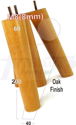 L&F 4 Wood Turned Furniture Legs  Replacement Mid Century Angled Retro Feet 200mm High M8 Oak from B&Q