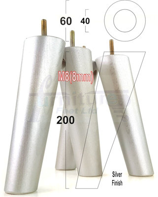 L&F 4 Solid Wood Turned Furniture Legs Replacement Mid Century Angled Retro Feet 200mm High M8 Silver from B&Q