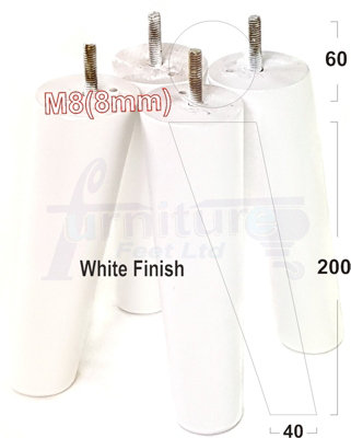 L&F 4 Solid Wood Turned Furniture Legs Replacement Mid Century Angled Retro Feet 200mm High M8 White from B&Q