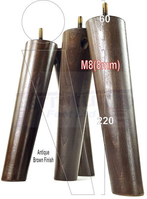L&F 4 Solid Wood Turned Furniture Legs Replacement Mid Century Angled Retro Feet 220mm High M8 Antique Brown from B&Q