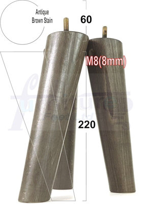 L&F 4 Solid Wood Turned Furniture Legs Replacement Mid Century Angled Retro Feet 220mm High M8 Antique Brown Stain from B&Q