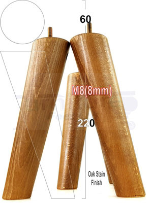 L&F 4 Solid Wood Turned Furniture Legs Replacement Mid Century Angled Retro Feet 220mm High M8 Dark Oak Stain from B&Q