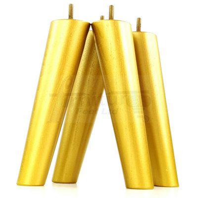 L&F 4 Solid Wood Turned Furniture Legs Replacement Mid Century Angled Retro Feet 220mm High M8 Gold from B&Q