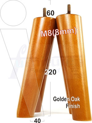 L&F 4 Solid Wood Turned Furniture Legs Replacement Mid Century Angled Retro Feet 220mm High M8 Golden Oak from B&Q