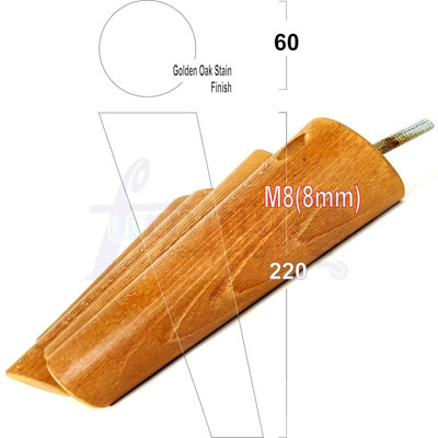 L&F 4 Solid Wood Turned Furniture Legs Replacement Mid Century Angled Retro Feet 220mm High M8 Sofa Golden Oak Stain from B&Q