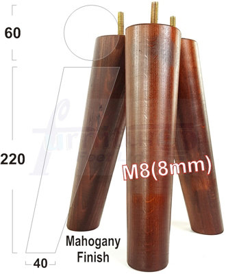 L&F 4 Solid Wood Turned Furniture Legs Replacement Mid Century Angled Retro Feet 220mm High M8 Mahogany Washed from B&Q