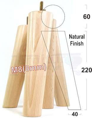 L&F 4 Solid Wood Turned Furniture Legs Replacement Mid Century Angled Retro Feet 220mm High M8 Natural from B&Q