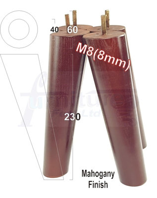 L&F 4 Solid Wood Turned Furniture Legs Replacement Mid Century Angled Retro Feet 230mm High M8 Mahogany from B&Q