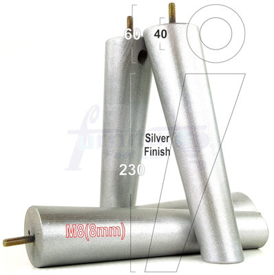 L&F 4 Solid Wood Turned Furniture Legs Replacement Mid Century Angled Retro Feet 230mm High M8 Silver from B&Q