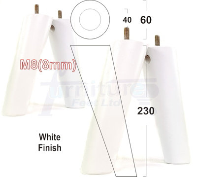 L&F 4 Solid Wood Turned Furniture Legs Replacement Mid Century Angled Retro Feet 230mm High M8 White from B&Q