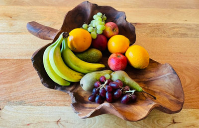 My Square Mile Rustic Wooden Serving Or Display Bowl Carved From Teak Roots (Leaf Bowl 61Cms) from B&Q