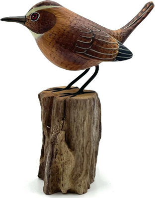 My Square Mile Bird Statue Ornament Wooden Hand Carved Bird Tree Stump British Birds Indoor/outdoor Garden Ornament (Wren) from B&Q