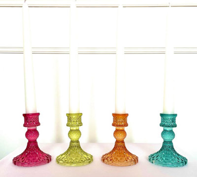 My Square Mile Glass Candlestick Holders Coloured Jewel Church Candle Table DecorSet Of 4 (Colours) from B&Q