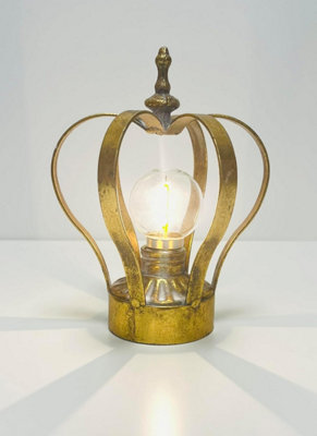 My Square Mile Crown Table Bedside Lamp Cordless Battery Operated With Bulb Distressed Metal Light Nightstand Gold/grey/cream from B&Q