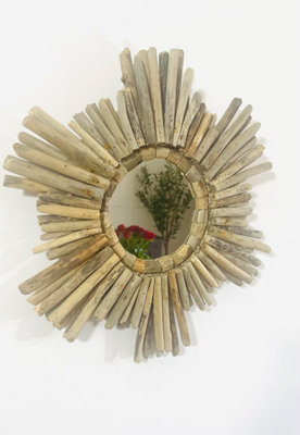 My Square Mile Driftwood Star Sunburst Wall Mirror Vintage Rustic Natural Frame Bathroom Art Decor (Large 60Cm) from B&Q