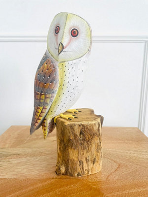 My Square Mile Bird Statue Ornament Wooden Hand Carved Bird Tree Stump British Birds Indoor/outdoor Garden Ornament (Barn Owl) from B&Q