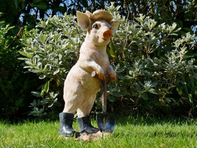 My Square Mile Resin Pig Ornament Farmyard Statue SculptureHand-PaintedGarden Novelty GiftIndoor And Outdoor Use (Pig With Spade) from B&Q