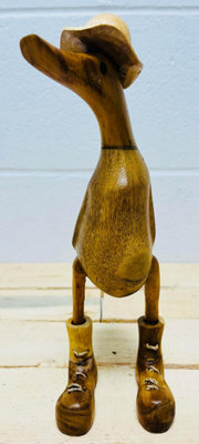 My Square Mile Wooden Duck OrnamentHand Carved Duck Animal Statue 25Cms (Hat & Boots Duck) from B&Q