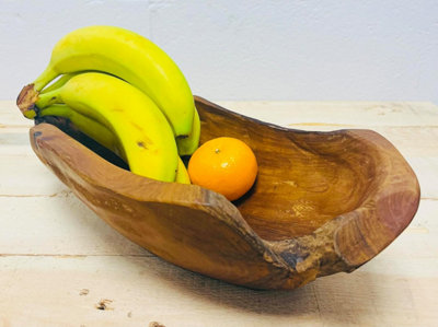 My Square Mile Rustic Wooden Serving Or Display Bowl Carved From Teak Roots (Long Bowl 35Cm) from B&Q
