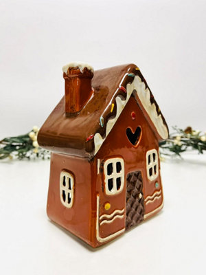 My Square Mile Tealight Candle Holder Housewarming Gift Cottage Ceramic Village Pottery House Ornament (Gingerbread House (18Cms)) from B&Q