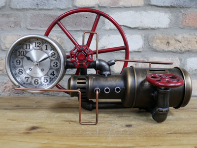 My Square Mile Industrial Steampunk Pipe Metal Gear Wall Clock With Faux Temperature Dial Display (Pipe Clock/money Box)