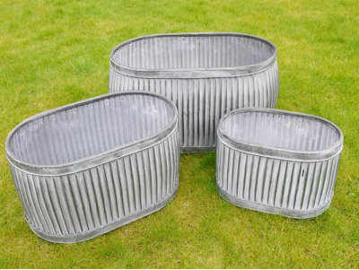 My Square Mile Galvanised Trough Planters Outdoor (Large 64Cm) from B&Q