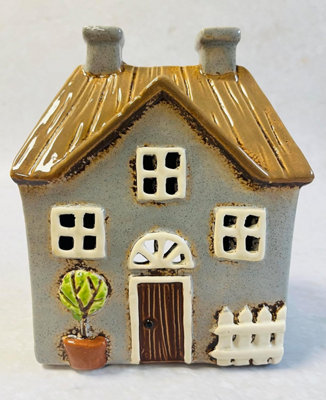 My Square Mile Tealight Candle Holder Housewarming Gift Cottage Ceramic Village Pottery House Ornament (Grey Thatched Roof (17Cm X 14Cm)) from B&Q