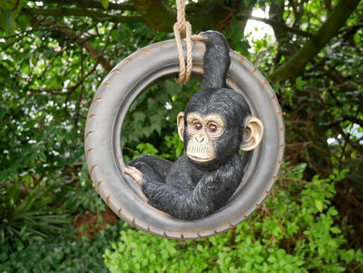 My Square Mile Hanging Monkey Garden OrnamentDecorative Tree Rope MonkeyIndoor Outdoor Safari Decor (Monkey On Tyre With Rope) from B&Q