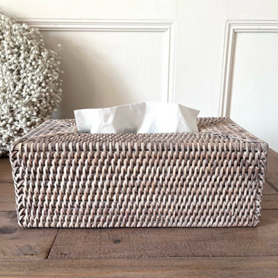 Wholesome Home White Wash Rattan Tissue Box Cover (Rectangular) from B&Q