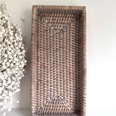 Wholesome Home White Wash Rattan Rectangular Tray from B&Q