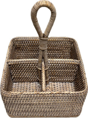 Wholesome Home White Wash Rattan Cutlery/condiment Caddy from B&Q