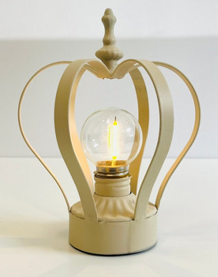My Square Mile Crown Table Lamp Cordless Battery Operated With Bulb Distressed Metal Light Nightstand Gold/grey/cream (Cream) from B&Q