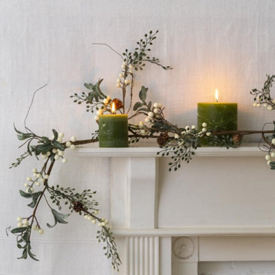 Wholesome Home Artificial Eucalyptus Garland White BerriesPine ConesWinter Greenery Decoration MantelChristmas (White Berry (145Cm) from B&Q