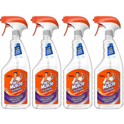 Mr Muscle Platinum Shower Shine Spray Prevents Soap Scum & Limescale 750Ml X 4 from B&Q