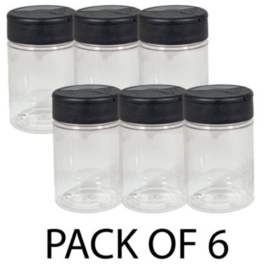 B&Q 6 X 250Ml Clear Pet Plastic Bottles With 3 Zone Flipper Shaker Lid Dishwasher Safe Refillable Reusable