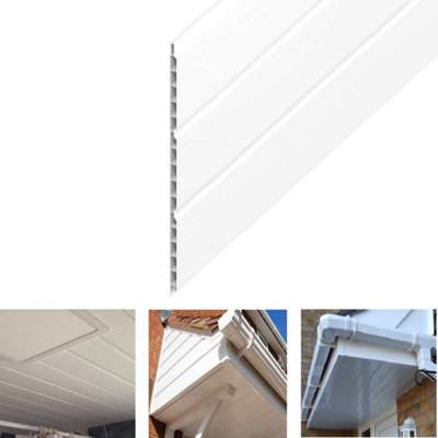 Hollow Cladding Soffit Board White Upvc Plastic Ceiling Cladding300mm (1Ft) Wide X 2.5M (8Ft) Length from B&Q
