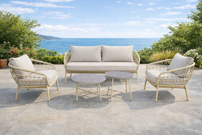 B&Q -  Harbour 4 Seat Steel And Rope Garden Furniture Lounge SetBeige