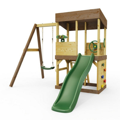 Rebo Lookout Tower With Single SwingWave Slide And Adventure Pack from B&Q